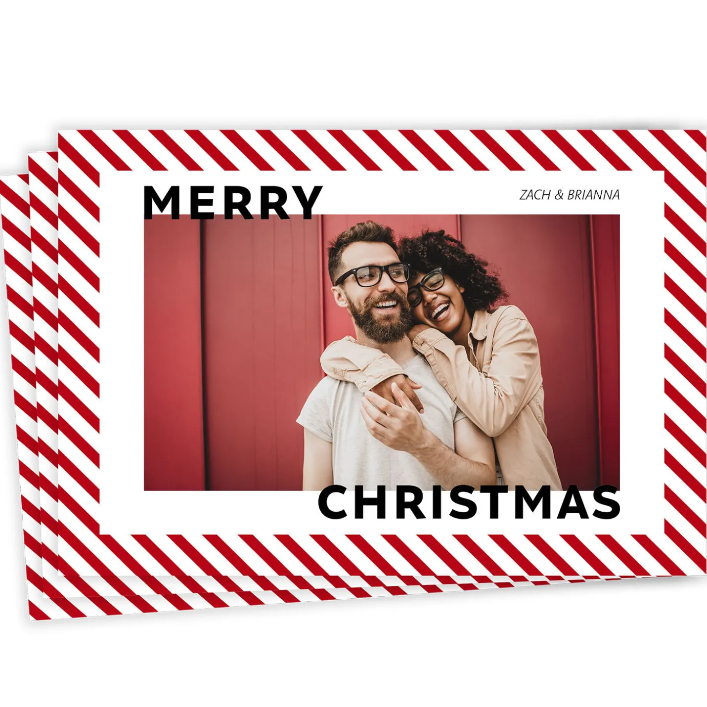 Candy Cane Stripe Flat Christmas Photo Card