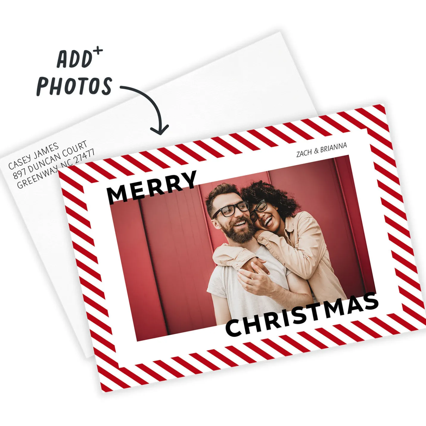 Candy Cane Stripe Flat Christmas Photo Card