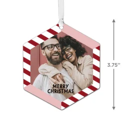 Candy Cane Stripes Metal Personalized Ornament, Custom Photo and Text