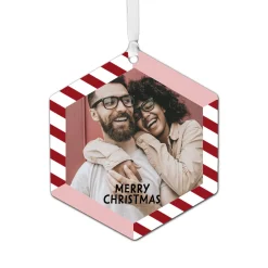 Candy Cane Stripes Metal Personalized Ornament, Custom Photo and Text