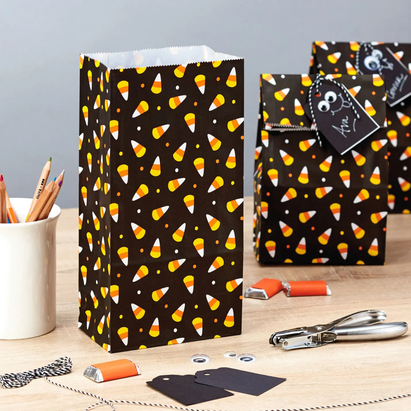 Candy Corn Halloween Paper Goodie Bags, Pack of 30