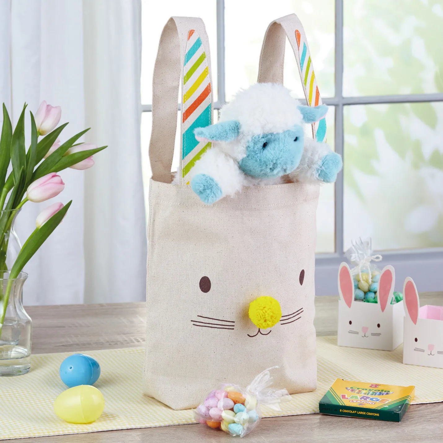 10.7" Canvas Fabric Bunny Face Medium Gift Bag