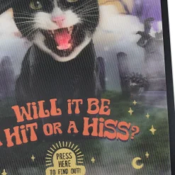 Cat in Witch's Hat Funny Holographic Halloween Card With Sound and Light