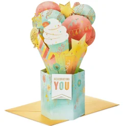 Celebrating You Cupcake, Stars and Balloons 3D Pop-Up Birthday Card