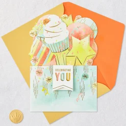 Celebrating You Cupcake, Stars and Balloons 3D Pop-Up Birthday Card