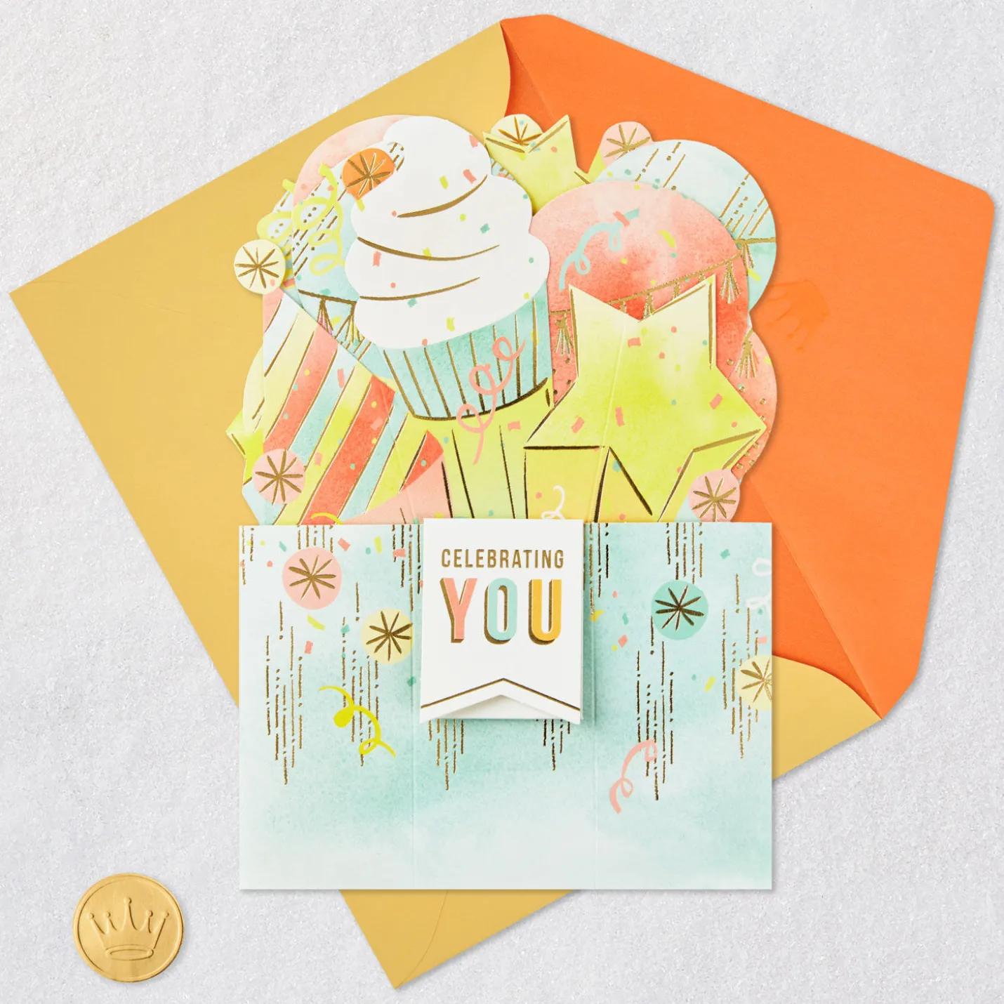 Celebrating You Cupcake, Stars and Balloons 3D Pop-Up Birthday Card
