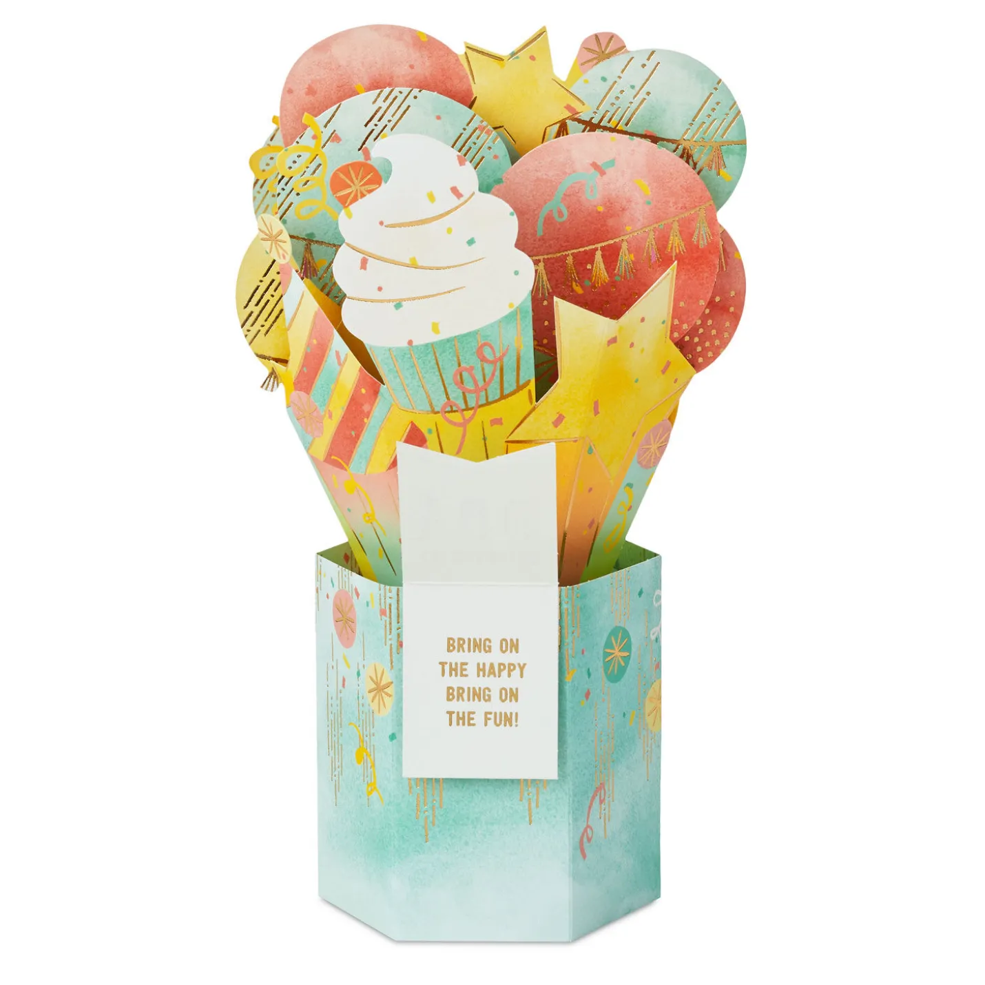 Celebrating You Cupcake, Stars and Balloons 3D Pop-Up Birthday Card