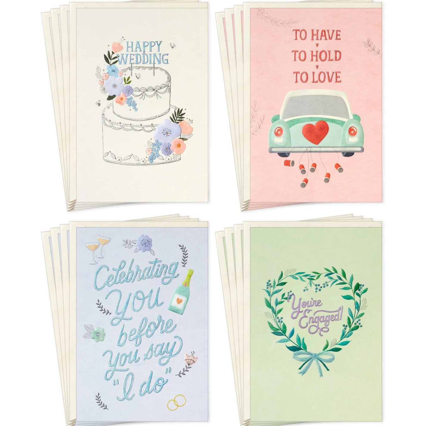 Celebrating the Happily-Ever-Aftering Assorted Engagement and Wedding Cards, Pack of 16