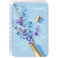 Champagne Bottle and Confetti Streamers Congratulations Card