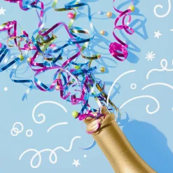 Champagne Bottle and Confetti Streamers Congratulations Card