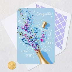 Champagne Bottle and Confetti Streamers Congratulations Card