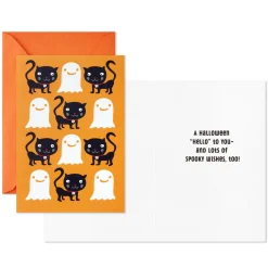 Checkerboard Ghosts and Black Cats Halloween Cards, Pack of 6