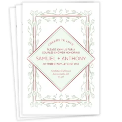 Cheers to Love Vine Border Flat Couples Wedding Shower Invitation
