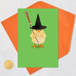 Chick in Witch Hat Funny Halloween Card