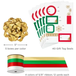 Christmas Gift Wrap Kit With Wrapping Paper, Bows, Ribbons and Tags