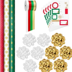 Christmas Gift Wrap Kit With Wrapping Paper, Bows, Ribbons and Tags