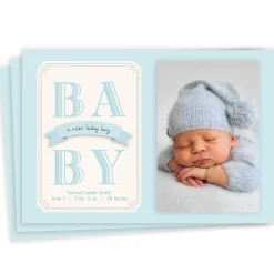 Classic Blue Banner Baby Boy Flat Birth Announcement