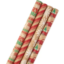 Classic Christmas 4-Pack Kraft Wrapping Paper Assortment, 88 sq. ft.