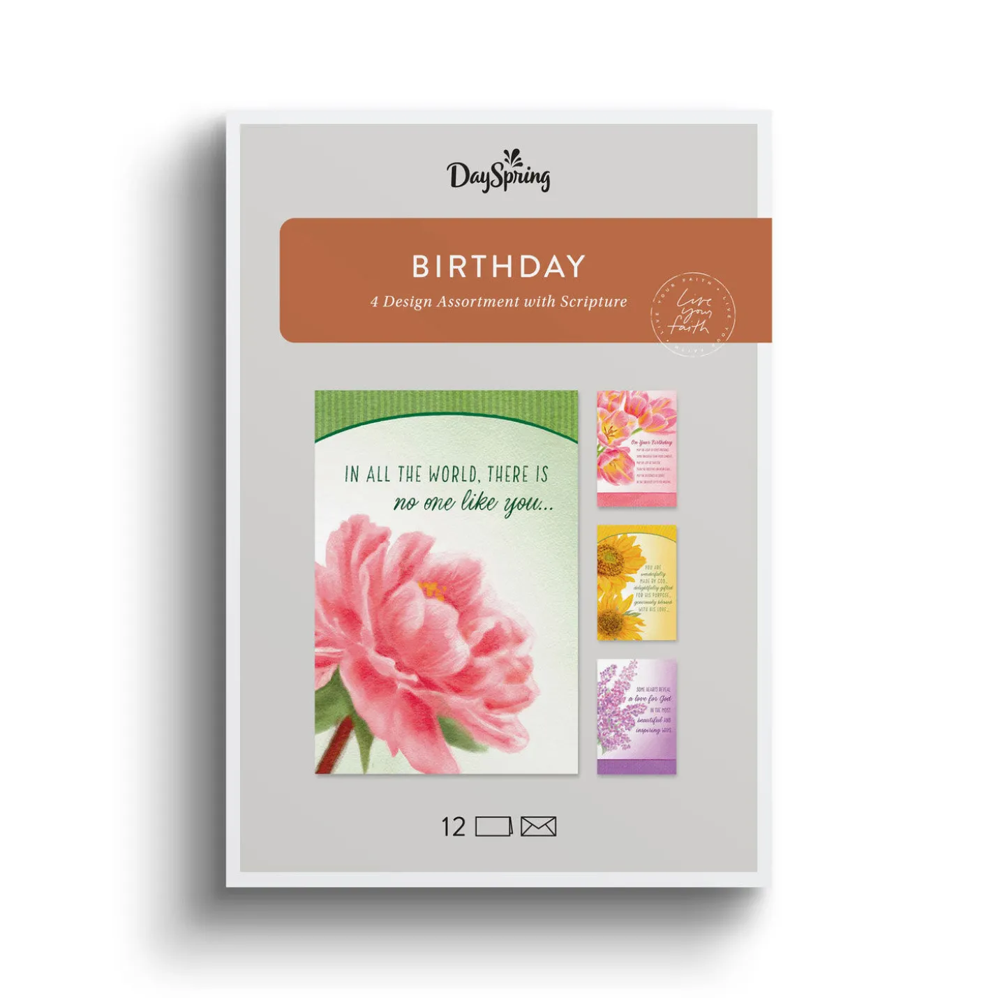 Classic Florals Assorted Religious Birthday Cards, Box of 12