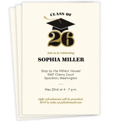 Classic Grad Cap Class of 2026 Flat Graduation Party Invitation