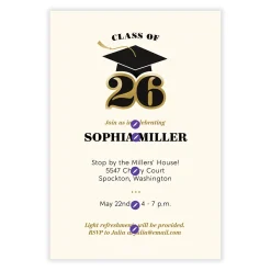 Classic Grad Cap Class of 2026 Flat Graduation Party Invitation