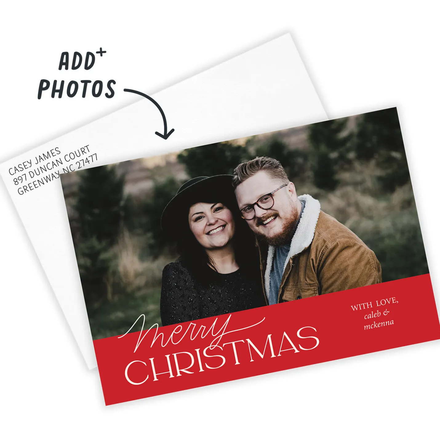 Classic Lettering on Red Flat Christmas Photo Card