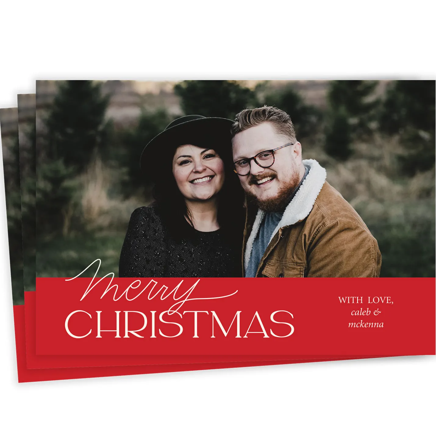 Classic Lettering on Red Flat Christmas Photo Card