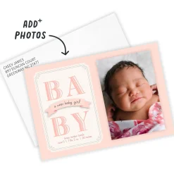 Classic Pink Banner Baby Girl Flat Birth Announcement