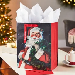 13" Classic Santa Large Christmas Gift Bag With Tissue Paper