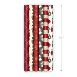 Classic Santa 6-Pack Assorted Christmas Wrapping Paper Roll Bundle, 150 sq. ft. total