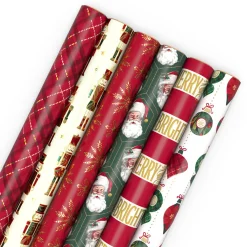 Classic Santa 6-Pack Assorted Christmas Wrapping Paper Roll Bundle, 150 sq. ft. total