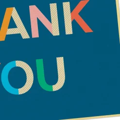 Colorblock Letters on Blue Blank Thank You Notes, Pack of 10