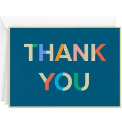 Colorblock Letters on Blue Blank Thank You Notes, Pack of 10