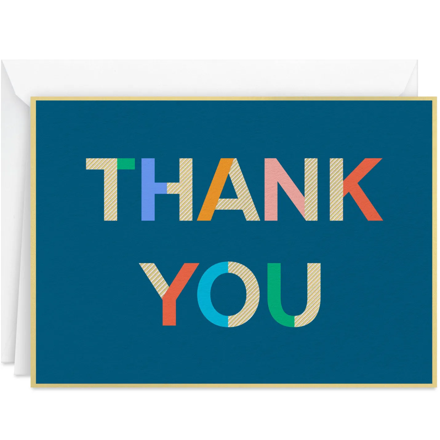 Colorblock Letters on Blue Blank Thank You Notes, Pack of 10