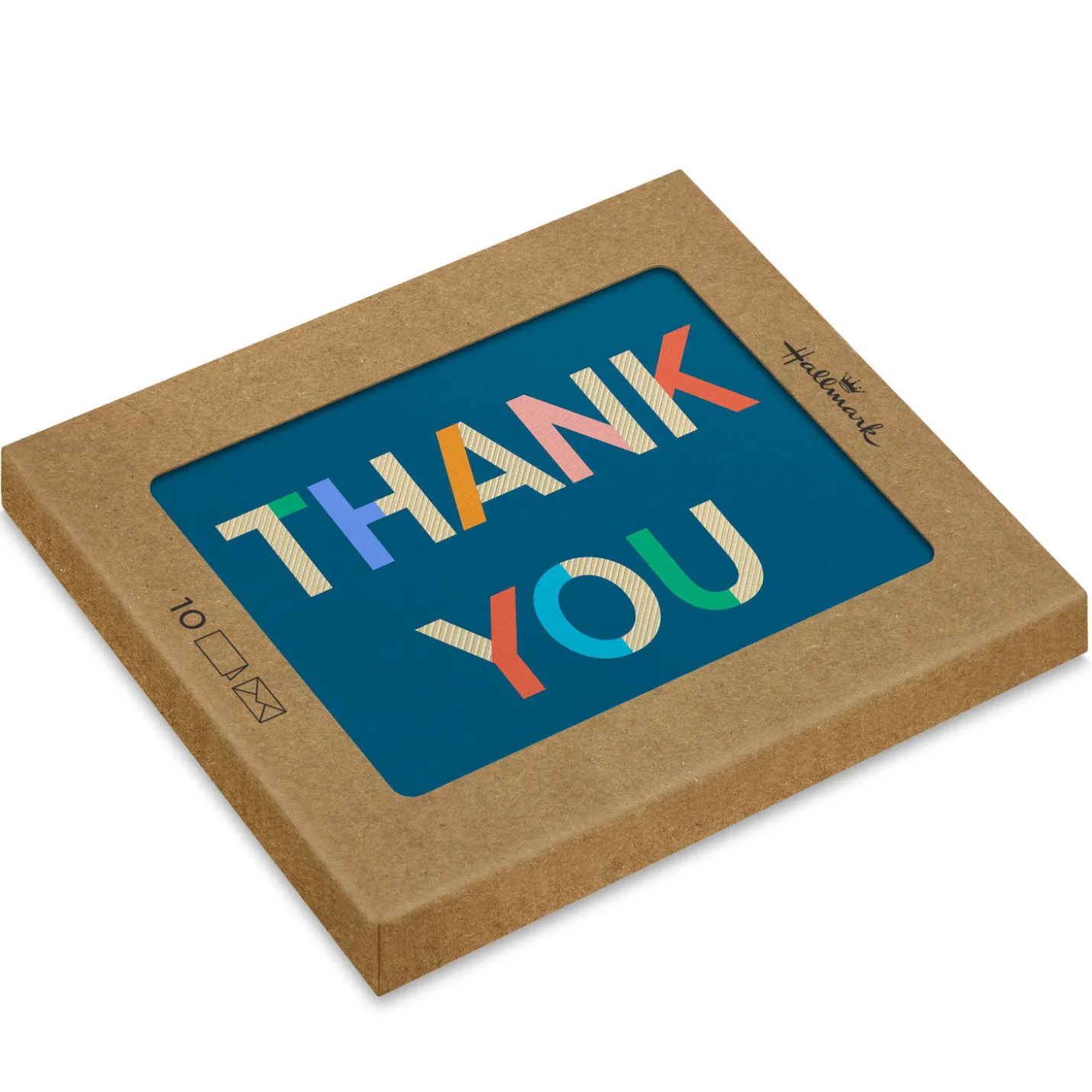 Colorblock Letters on Blue Blank Thank You Notes, Pack of 10