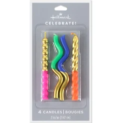 Colorful and Sparkly Squiggles Birthday Candles, Pack of 4