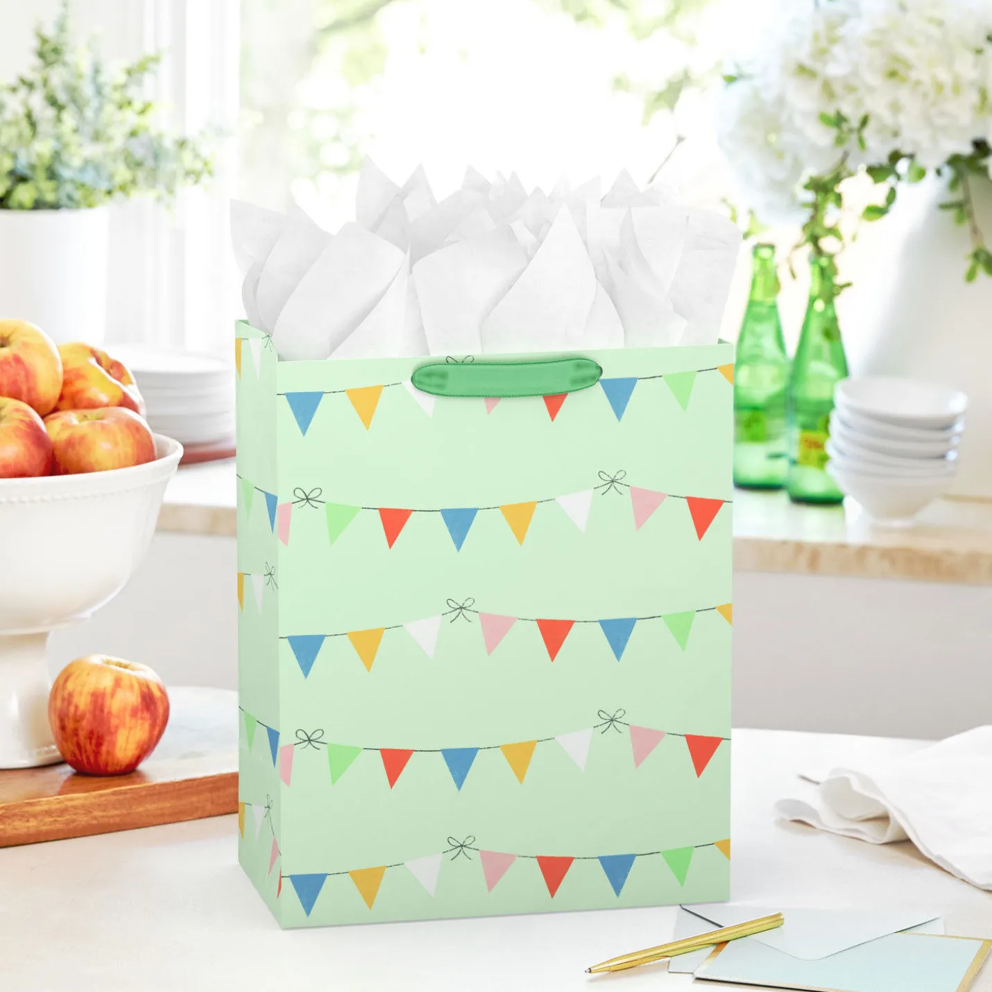 13" Colorful Banners on Light Green Large Gift Bag