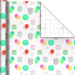 Colorful Birthday Cakes on White Wrapping Paper Roll, 20 sq. ft.
