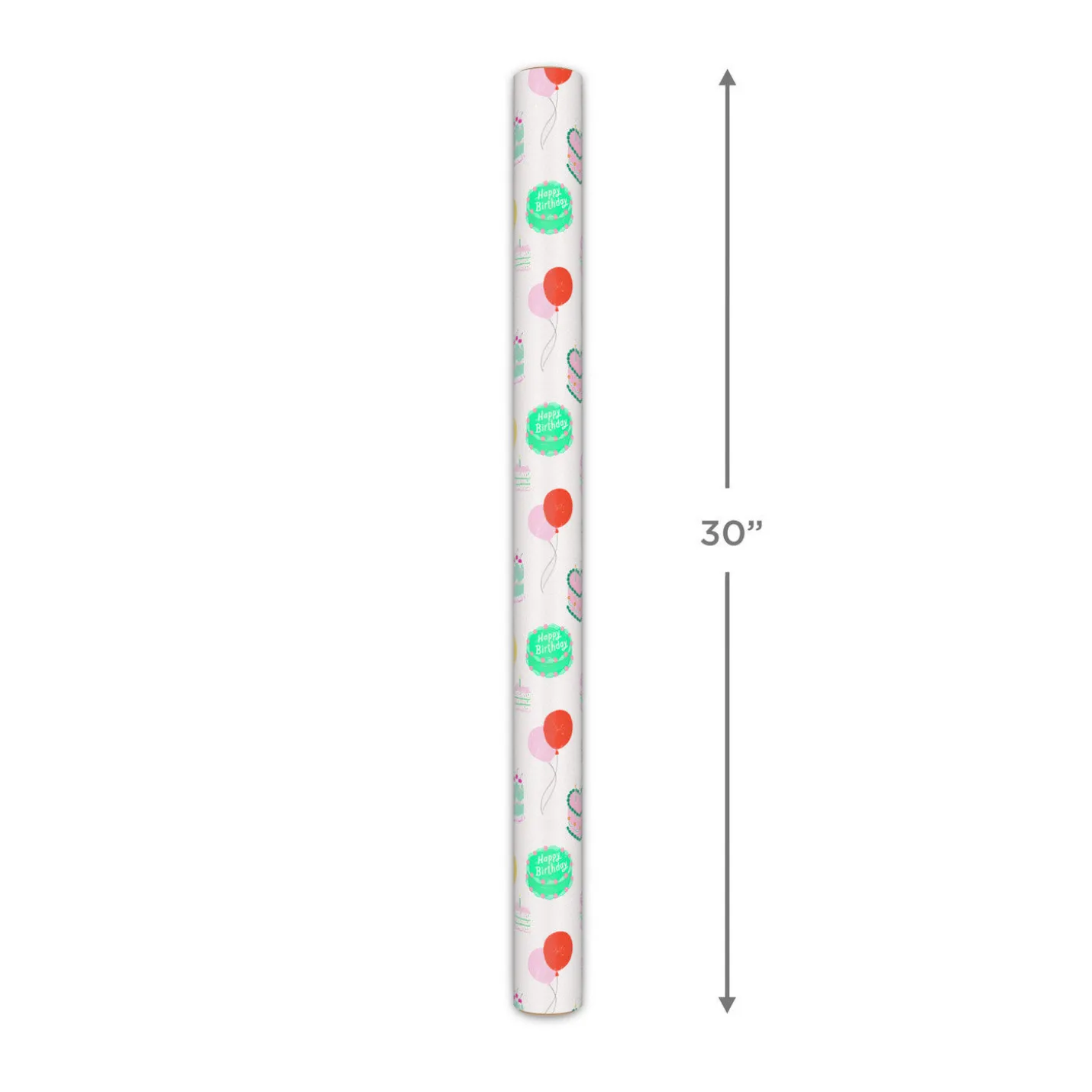 Colorful Birthday Cakes on White Wrapping Paper Roll, 20 sq. ft.