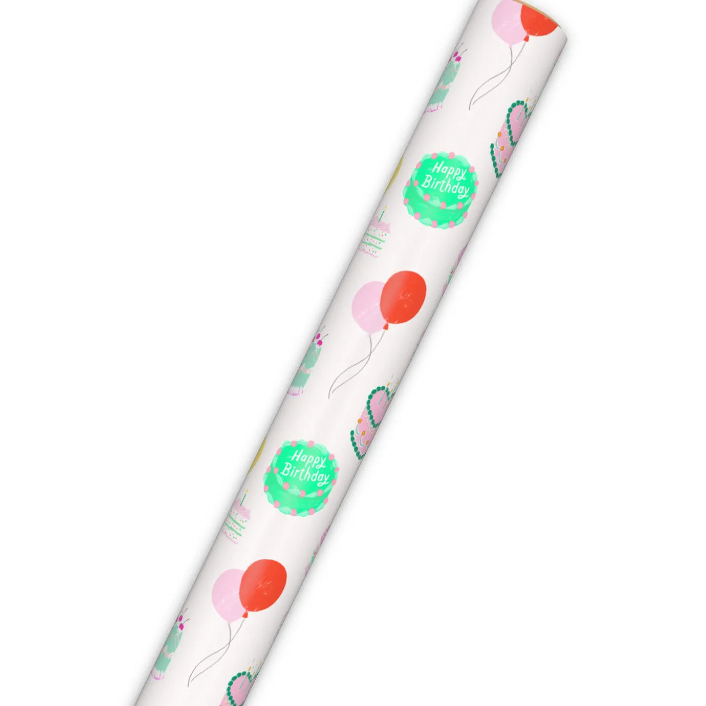 Colorful Birthday Cakes on White Wrapping Paper Roll, 20 sq. ft.