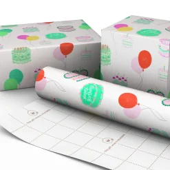 Colorful Birthday Cakes on White Wrapping Paper Roll, 20 sq. ft.