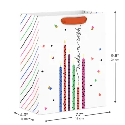9.6" Colorful Birthday Candles on White Medium Gift Bag