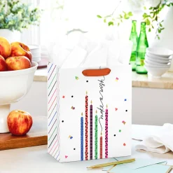 9.6" Colorful Birthday Candles on White Medium Gift Bag