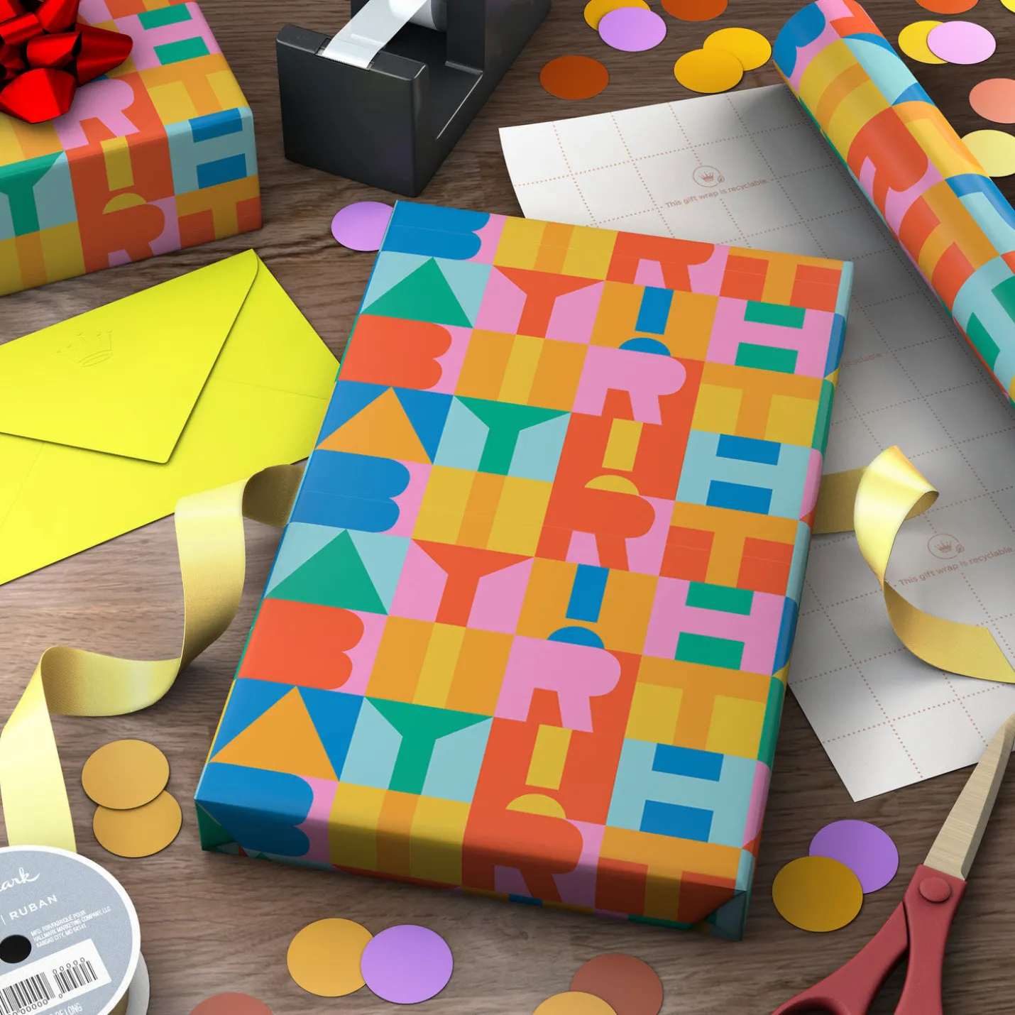 Colorful Block Lettering Birthday Wrapping Paper Mini Roll, 38.8 sq. ft.