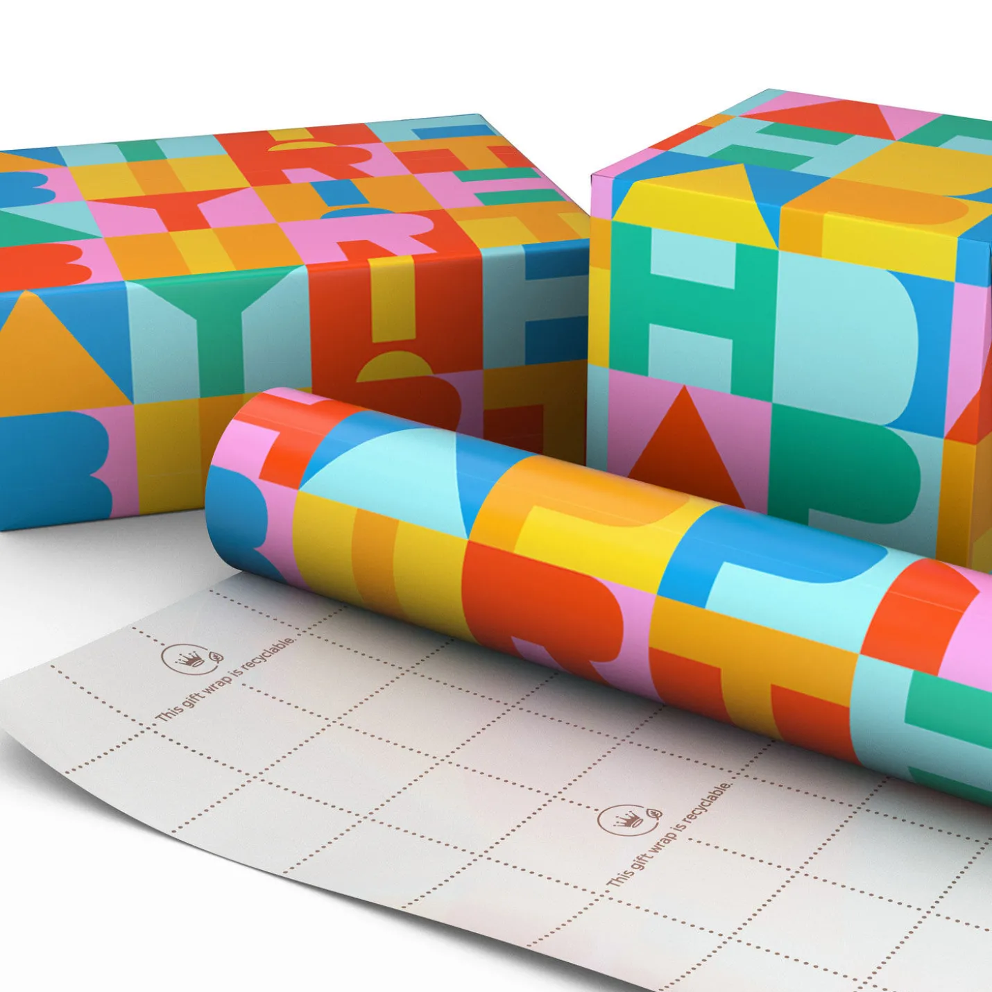 Colorful Block Lettering Birthday Wrapping Paper Mini Roll, 38.8 sq. ft.