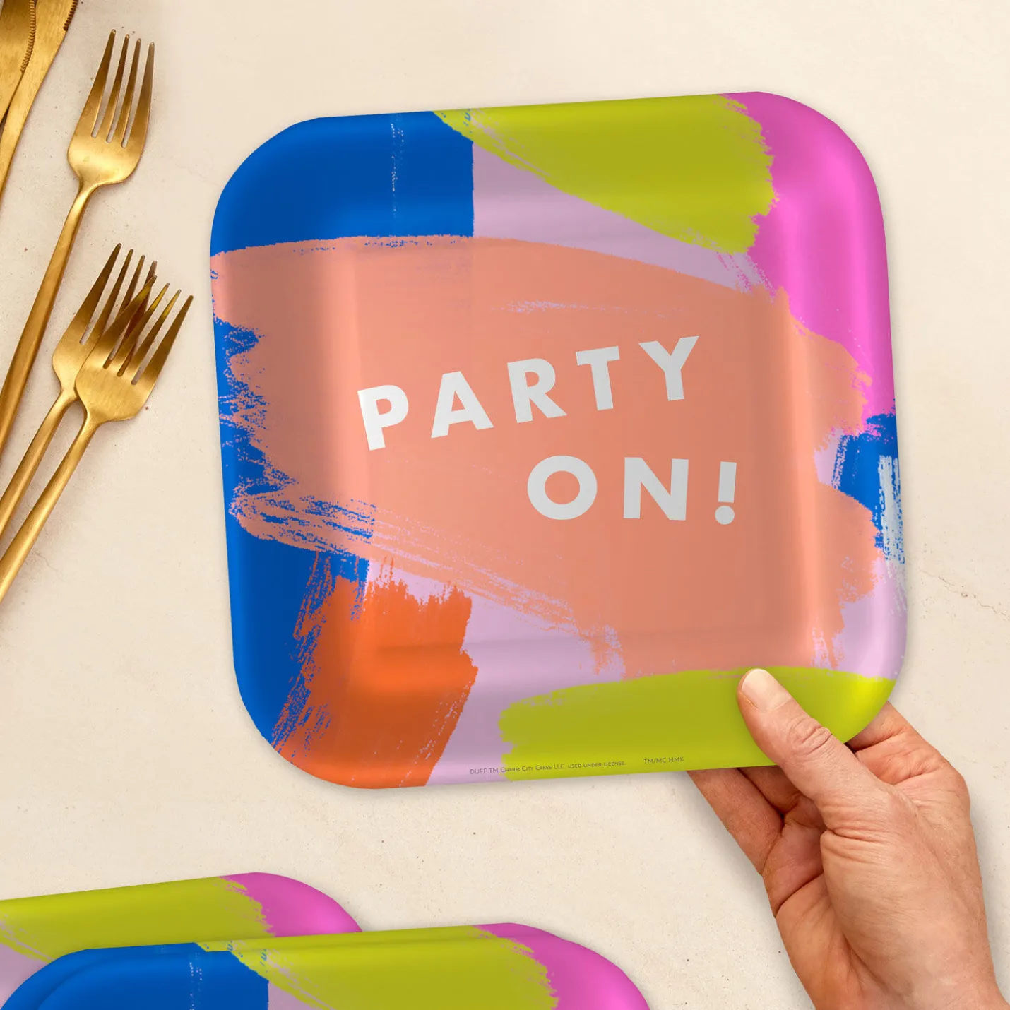 Colorful Brushstroke "Party On" Dinner Plates, Pack of 8