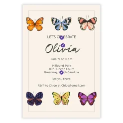 Colorful Butterflies Flat Birthday Invitation