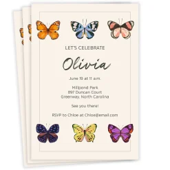 Colorful Butterflies Flat Birthday Invitation