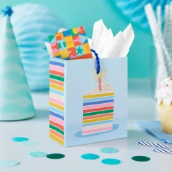 4.6" Colorful Cake Slice on Blue Gift Card Holder Mini Bag