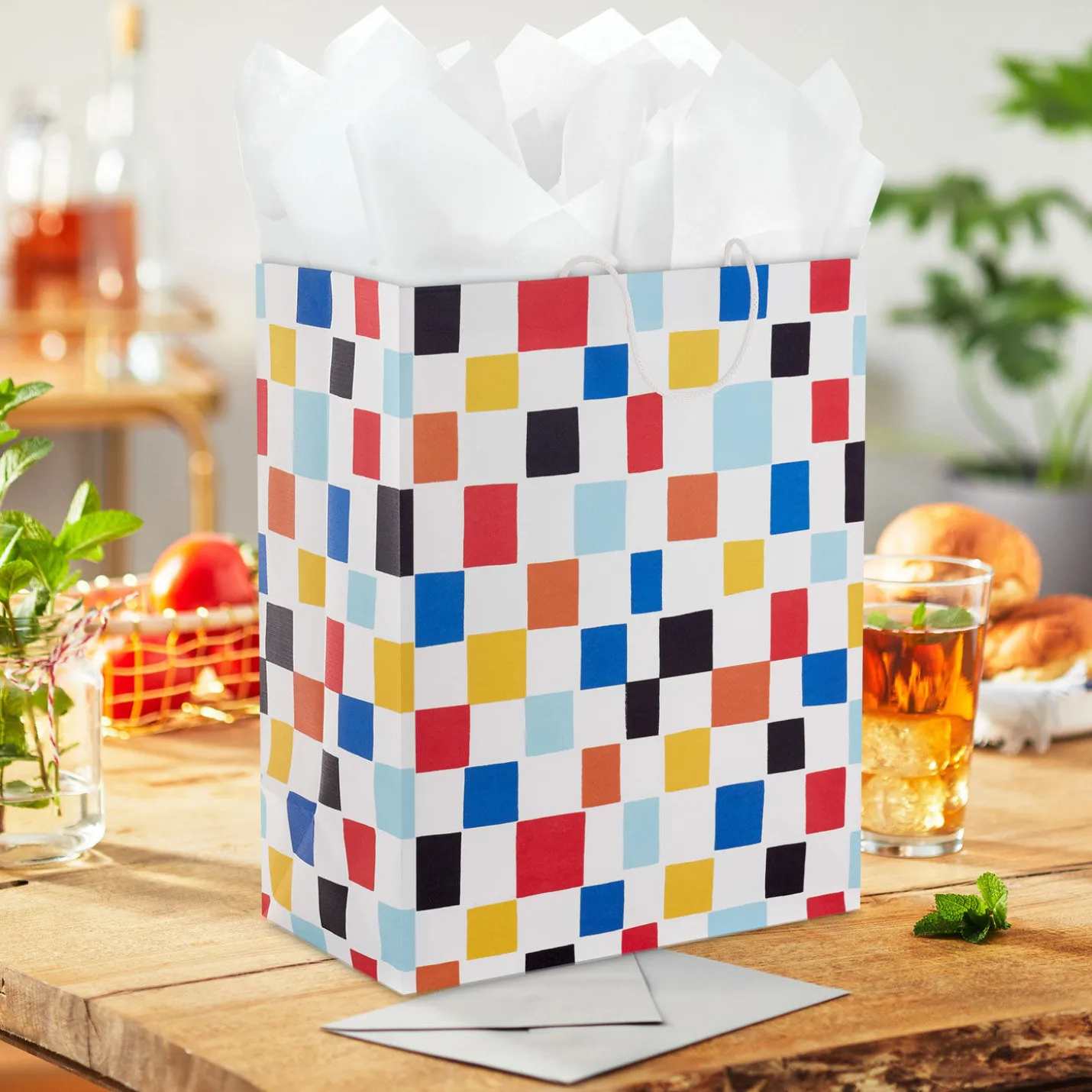 13" Colorful Checkered Large Gift Bag
